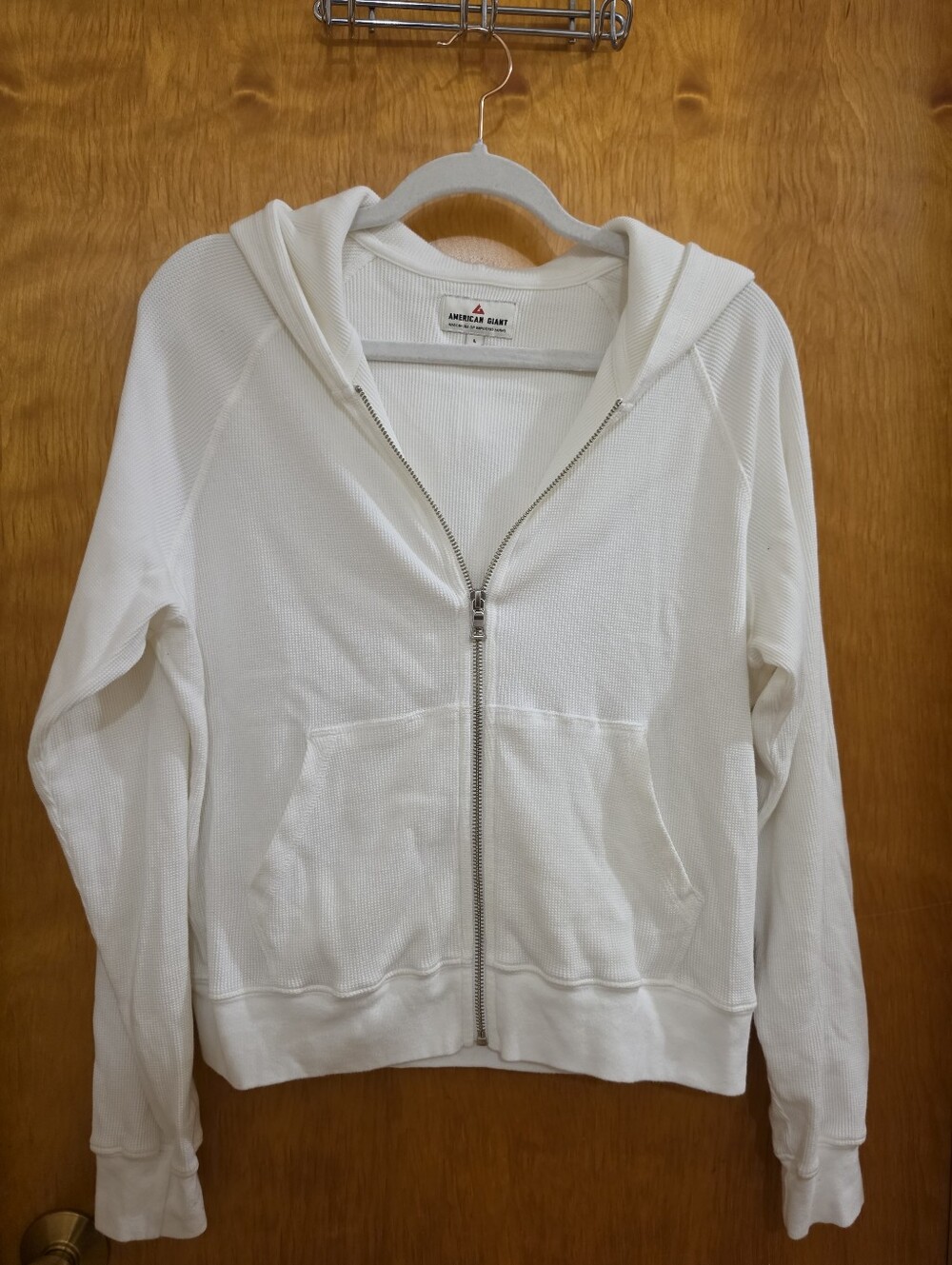 American Giant Women's White Shrunken Waffle Hoodie